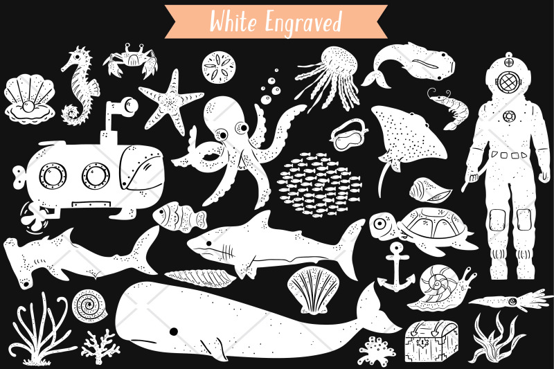 under-the-sea-white-hand-drawn-fish-ocean-life-octopus-shell