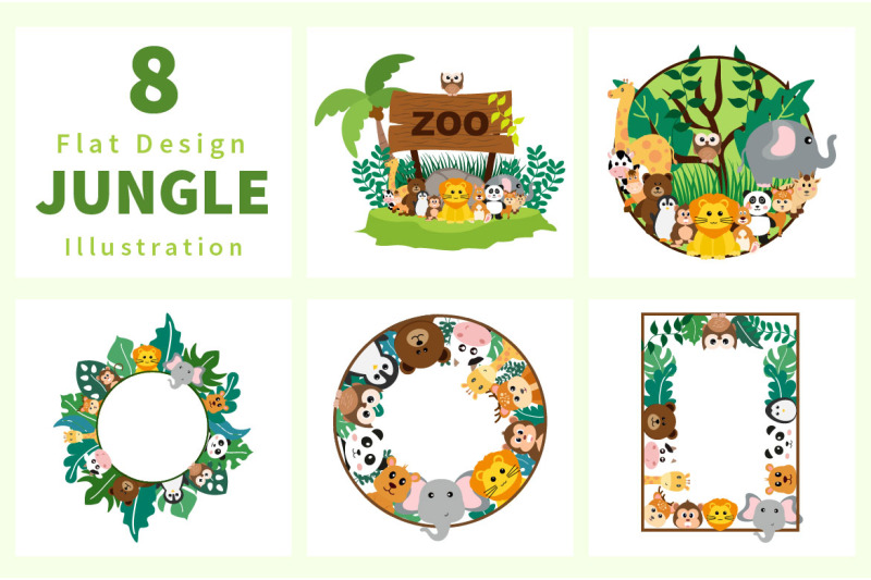 8-jungle-animals-and-zoo-cartoon-flat-style