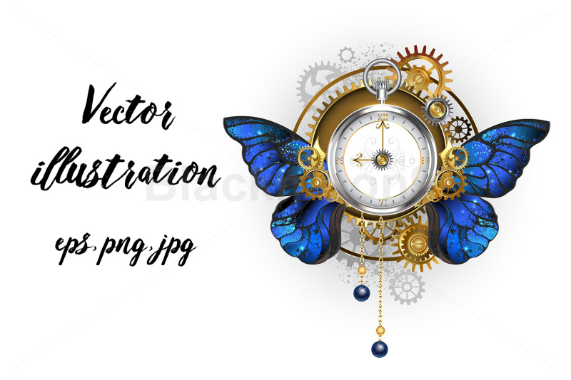 antique-clock-with-morpho-butterfly-wings-steampunk