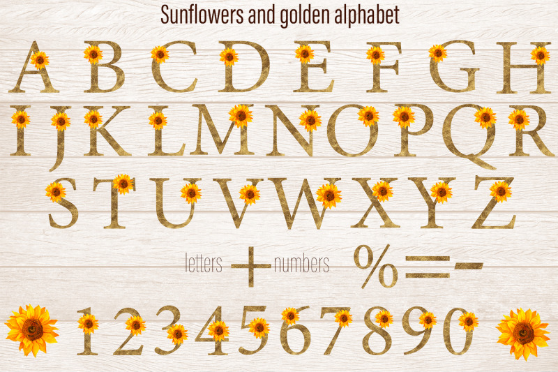 sunflowers-and-gold-alphabet-letters-and-numbers-clipart