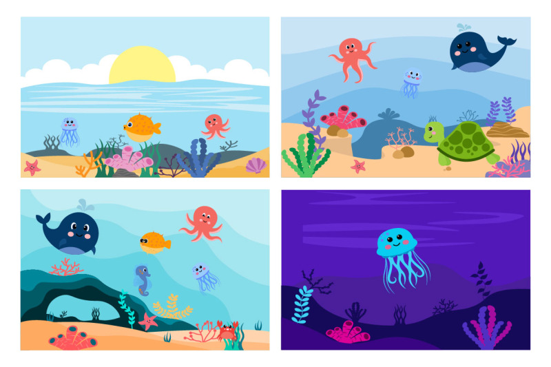 12-cute-ocean-animals-underwater-background-flat-design