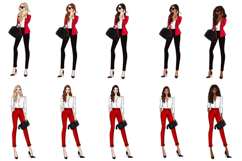 girls-in-red-2-fashion-clipart-set