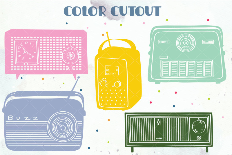vintage-radios-colored-hand-drawn-retro-alarm-clock