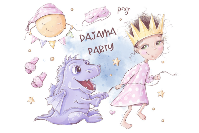 pajama-party-clipart-and-seamless-digital-paper
