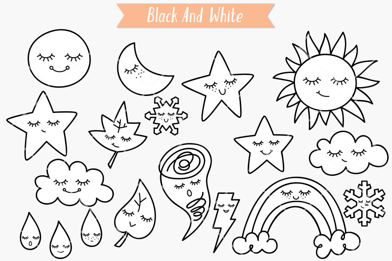 weather-kawaii-hand-drawn-star-moon-sun-cloud-rainbow-tornado