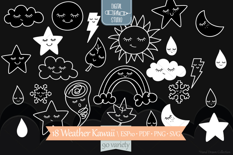 weather-kawaii-white-star-moon-sun-cloud-rainbow-tornado-doodle