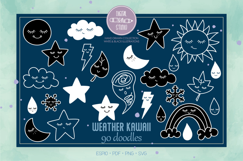 weather-kawaii-white-star-moon-sun-cloud-rainbow-tornado-doodle