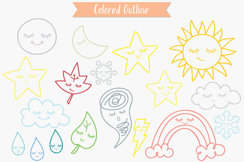 color-weather-kawaii-star-moon-sun-cloud-rainbow-tornado-doodle