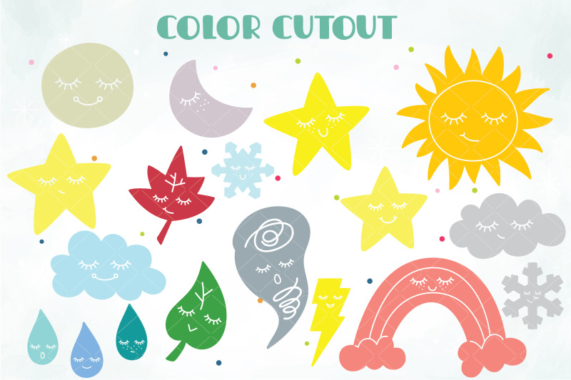 color-weather-kawaii-star-moon-sun-cloud-rainbow-tornado-doodle