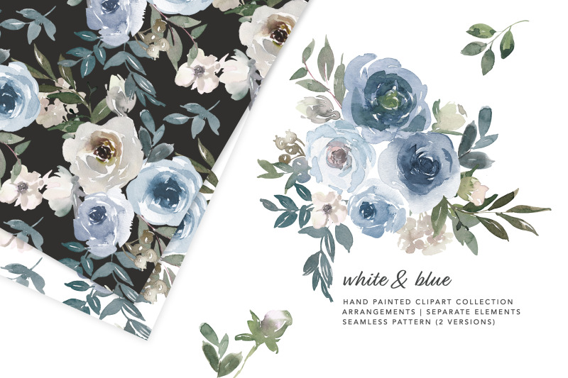 dusty-blue-watercolor-floral-clipart-set