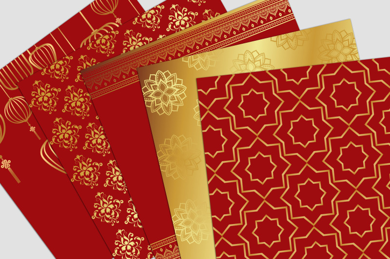 red-and-gold-oriental-digital-paper-pack