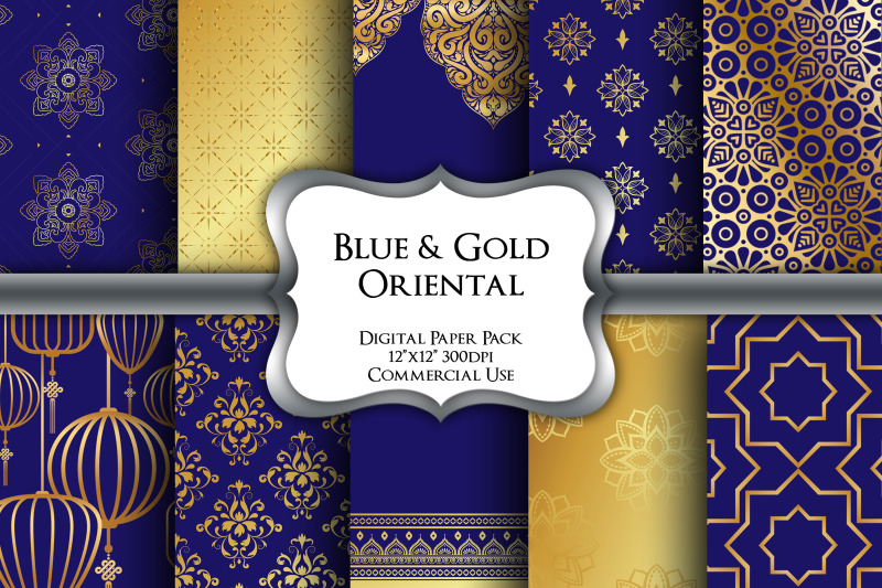 blue-and-gold-oriental-digital-paper-pack