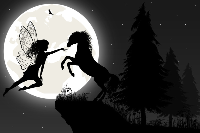 cute-fairy-and-horse-silhouette