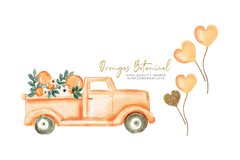 orange-summer-watercolor-clipart-truck-vintage-orange-illustration