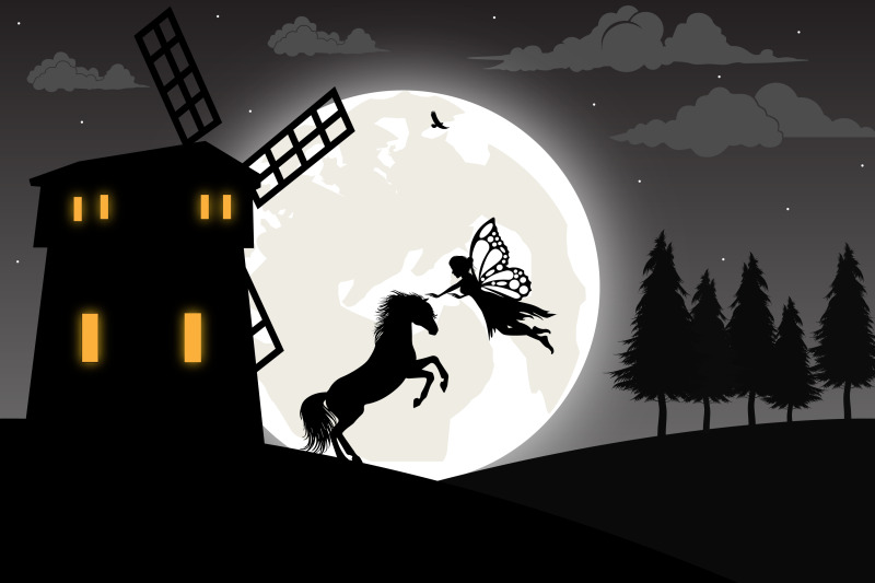 cute-fairy-and-horse-silhouette