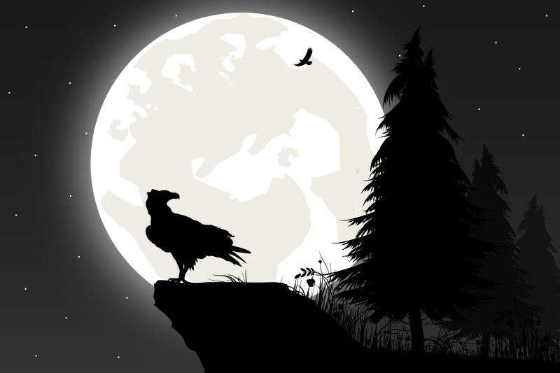 cute-eagle-and-moon-silhouette