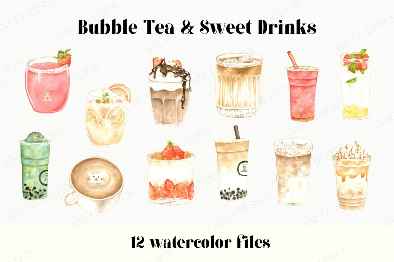 watercolor-bubble-tea-illustration-ice-coffee-clipart-cappuccino-mug