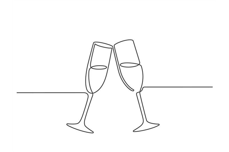 one-line-champagne-toast-continuous-linear-couple-wine-glasses-clink