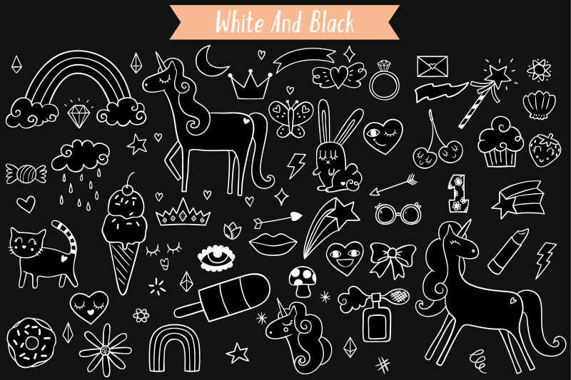 whimsical-doodles-hand-drawn-unicorn-rainbow-heart-lips
