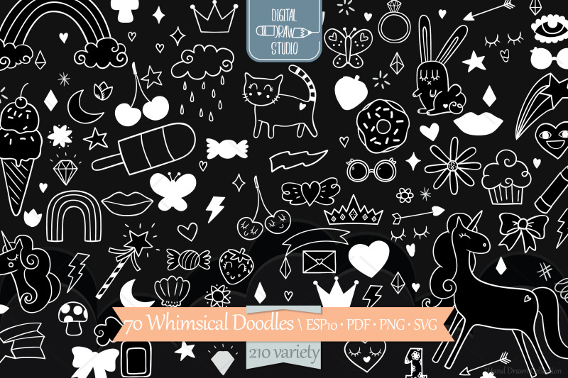 whimsical-doodles-hand-drawn-unicorn-rainbow-heart-lips