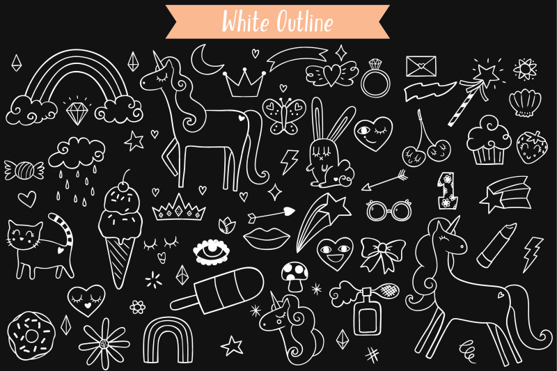 whimsical-doodles-hand-drawn-unicorn-rainbow-heart-lips