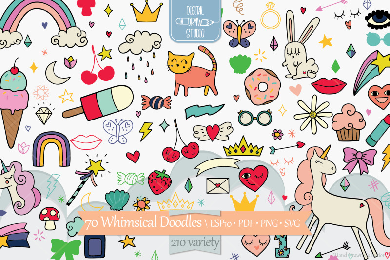 whimsical-doodles-hand-drawn-unicorn-rainbow-heart-lips