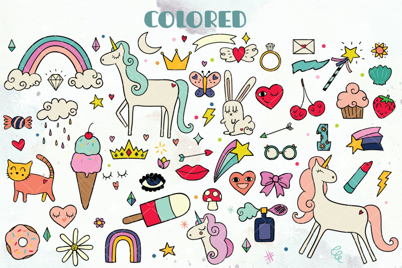 whimsical-doodles-hand-drawn-unicorn-rainbow-heart-lips