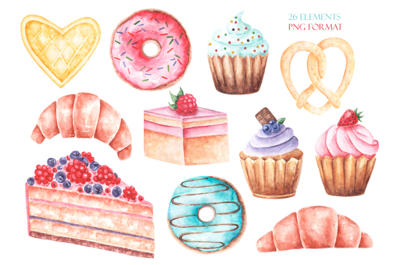 watercolor-clipart-sweets-pastries-clipart-candies-lollipops-cakes