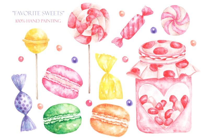 watercolor-clipart-sweets-pastries-clipart-candies-lollipops-cakes