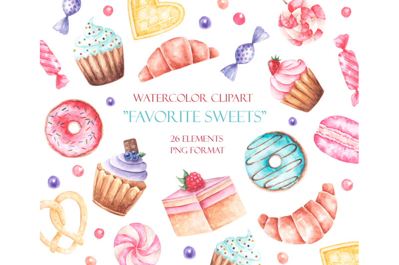 watercolor-clipart-sweets-pastries-clipart-candies-lollipops-cakes