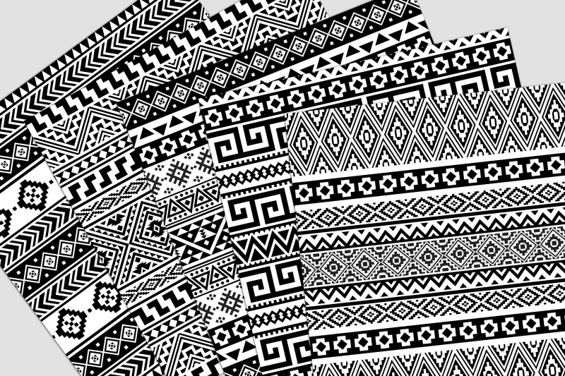 black-and-white-tribal-digital-paper-pack