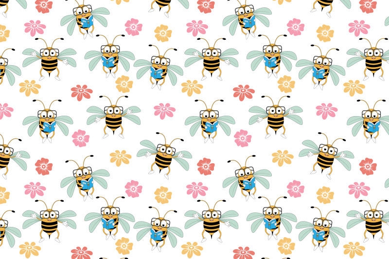 cute-bee-and-flowers-pattern