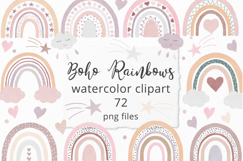 boho-rainbow-watercolor-clipart-set