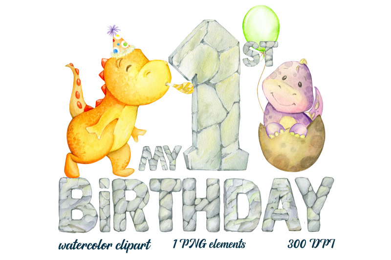 1st-birthday-dinosaur-png-first-birthday-dino-watercolour-printing