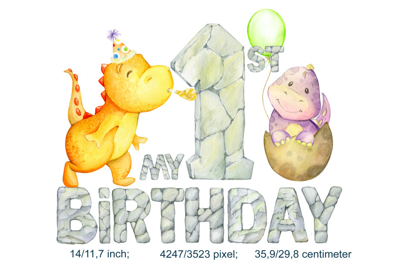 1st-birthday-dinosaur-png-first-birthday-dino-watercolour-printing