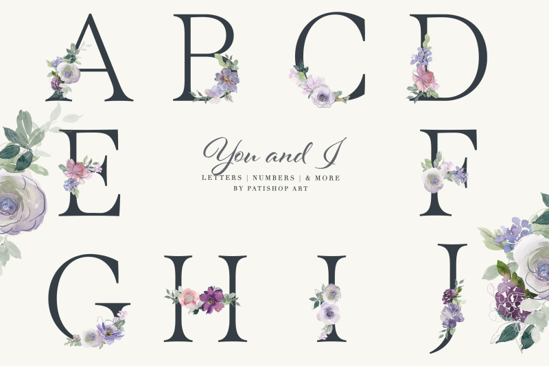 watercolor-floral-alphabet-embellished-letters-numbers-separate-bouque