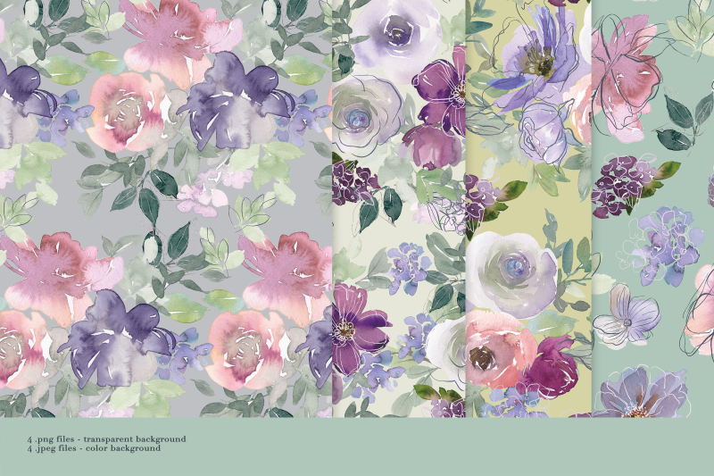 watercolor-floral-seamless-pattern-set