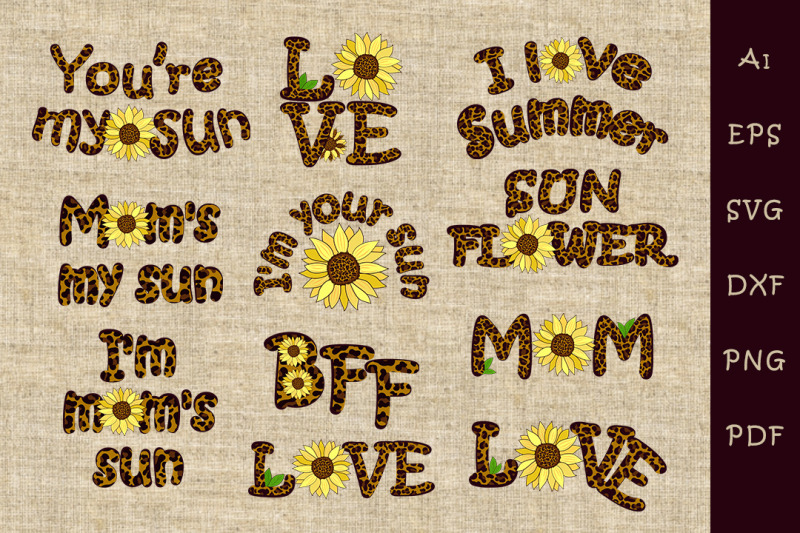 set-of-phrases-with-leopard-print-and-sunflower-flower-svg