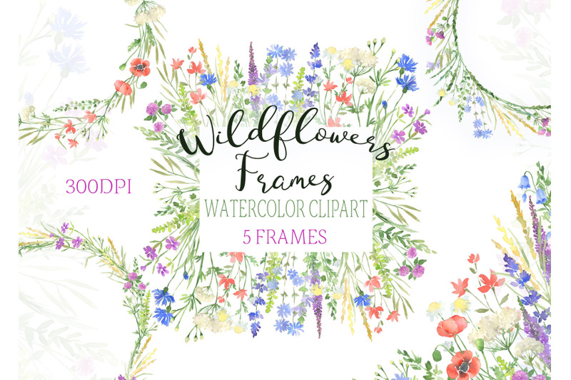 watercolor-wildflowers-frames-clipart-botanical-floral-wreath-flowers