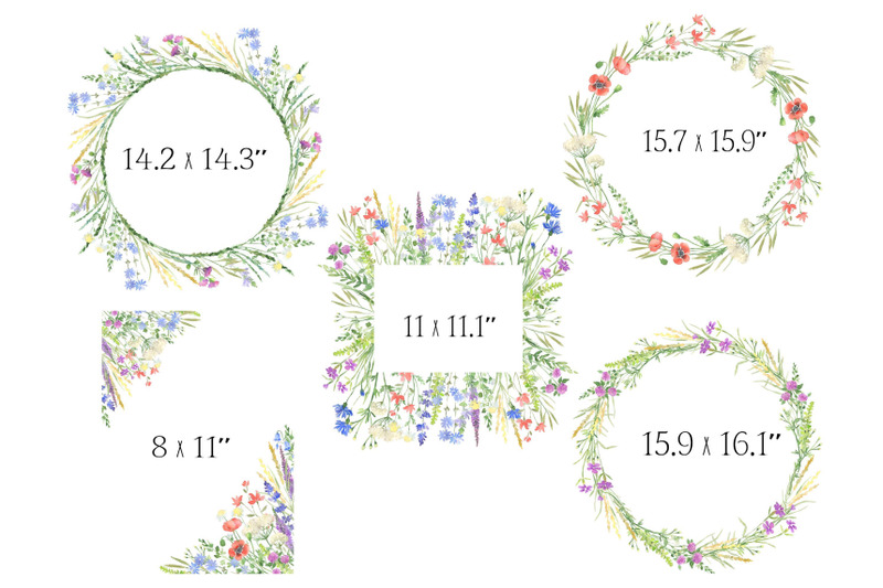 watercolor-wildflowers-frames-clipart-botanical-floral-wreath-flowers