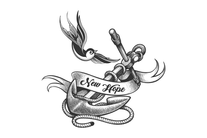 swallow-and-ship-anchor-tattoo-in-engraving-style