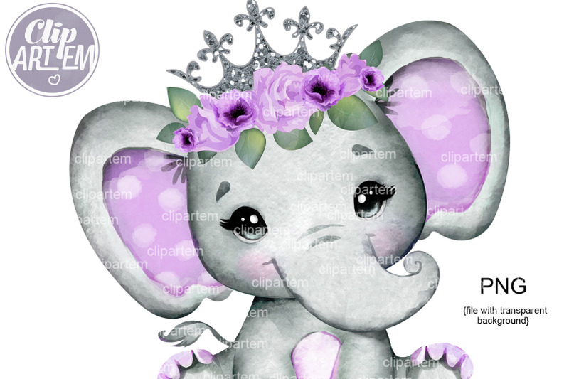floral-silver-purple-princess-elephant-png-clip-art-sublimation