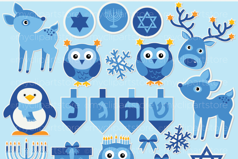 hanukkah-animal-stickers-vector-clipart