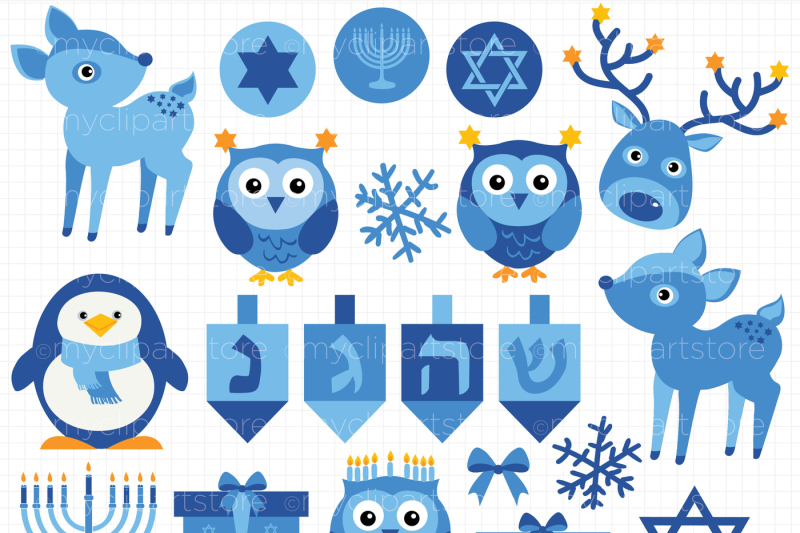 hanukkah-animal-stickers-vector-clipart