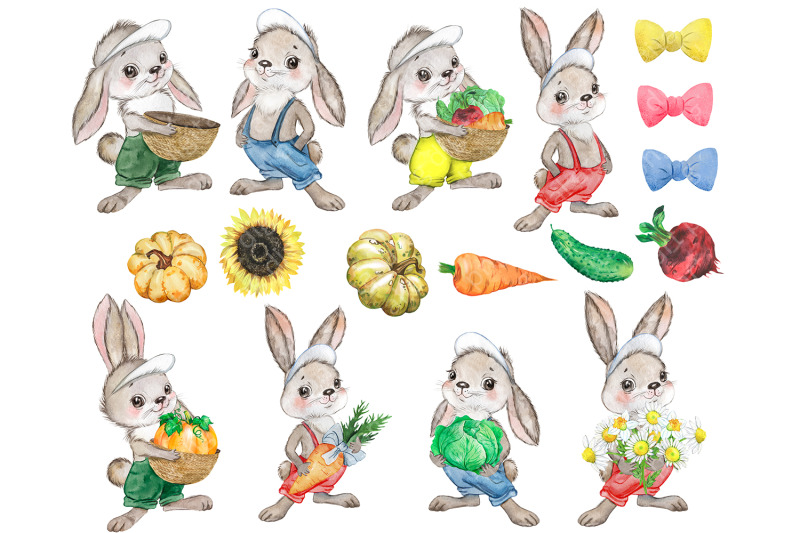 rabbits-farmers-watercolor-clipart-bunnies-and-vegetables-summer