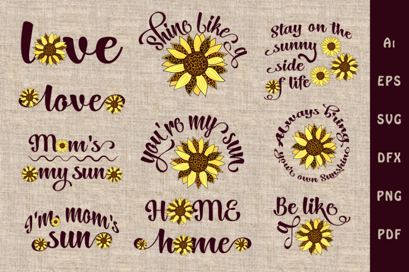 set-of-phrases-and-words-with-sunflower-flower