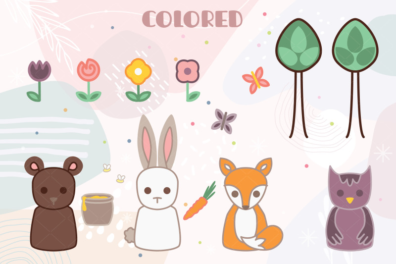 woodland-animals-colored-forest-critters-fox-bear-owl-bunny