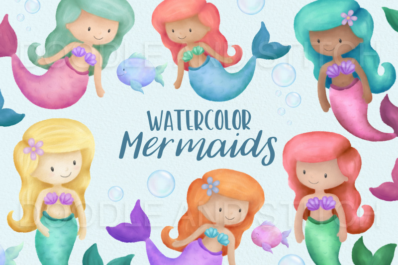 watercolor-mermaid-clipart-illustrations