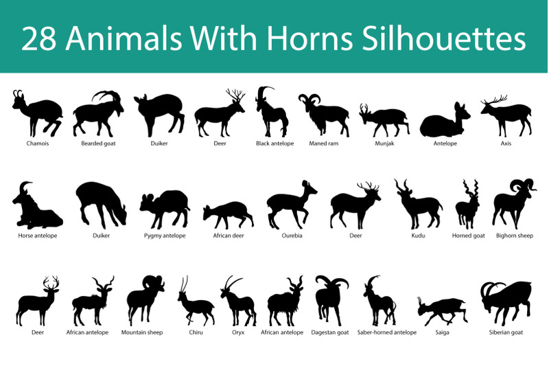 animal-with-horn-silhouette-set