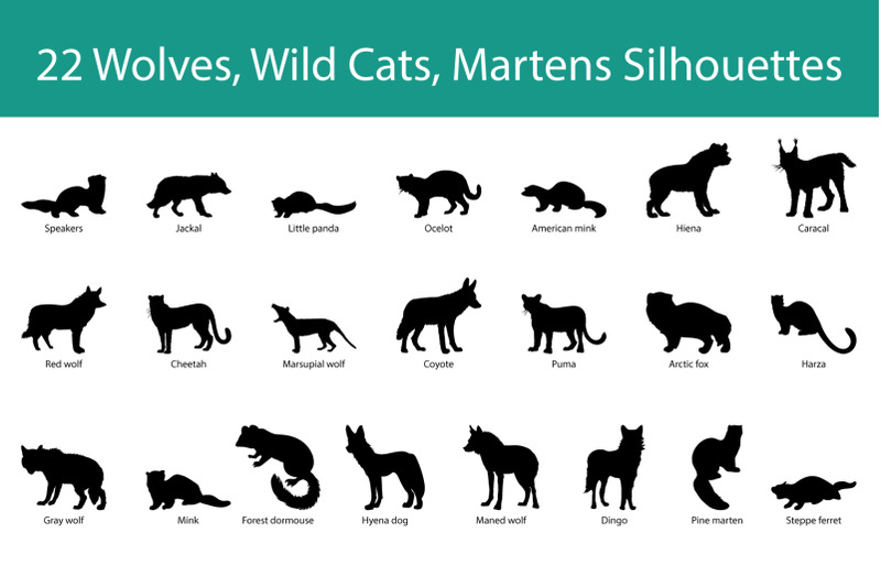 marten-wolf-and-wild-cat-silhouette-set